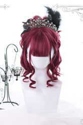 ダークレッドショートカーリーヘアゴシックロリータウィッグ